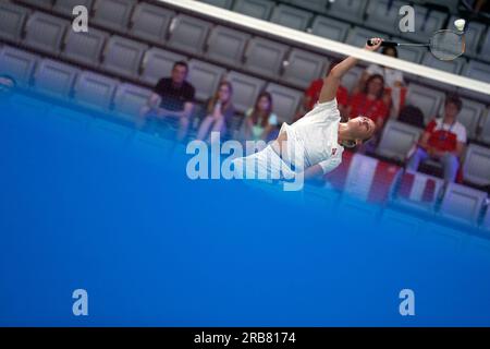 Tarnow, Slovénie. 26 juin 2023 : Mia Blichfeldt, du Danemark, participe au Badminton - match en solo féminin pendant les Jeux Européens - jour 7 à la Jaskolka Arena de Tarnow, Pologne. 26 juin 2023. (Photo de Nikola Krstic/Alamy) Banque D'Images