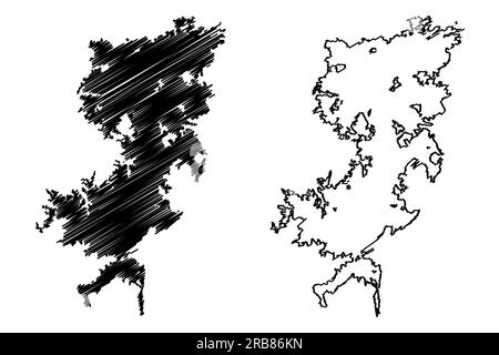 Lac Guri Dam (Amérique du Sud, République bolivarienne du Venezuela) carte illustration vectorielle, scribble sketch Raúl Leoni ou Simón Bolívar Hydroelectric Pla Illustration de Vecteur