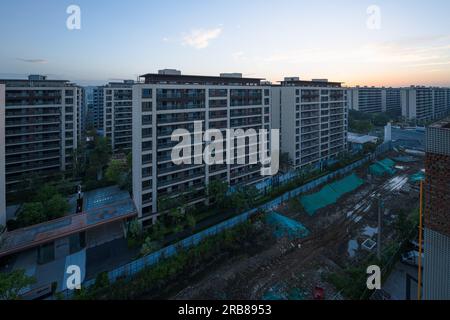 Le lever du soleil sur la ville de Chengdu. Banque D'Images