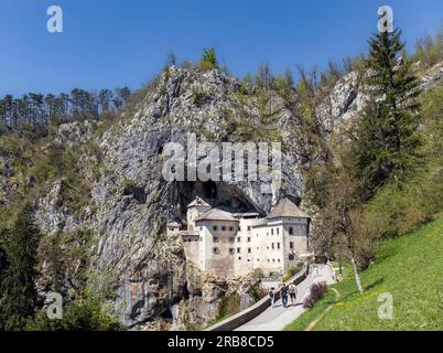 Musée Rodin, Inner Carniola, la Slovénie. Château de Predjama, intégré à l'ouverture d'une grotte. Banque D'Images