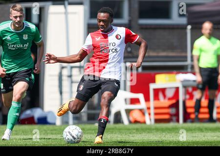 Barendrecht, pays-Bas. 08 juillet 2023. BARENDRECHT, PAYS-BAS - JUILLET 8 : Antoni Milambo de Feyenoord lors du match amical de pré-saison entre Feyenoord et PEC Zwolle au Sportpark Smitshoek le 8 juillet 2023 à Barendrecht, pays-Bas (photo Hans van der Valk/Orange Pictures) crédit : Orange pics BV/Alamy Live News Banque D'Images