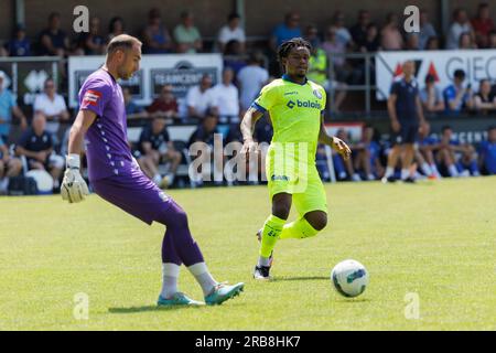 Axel, pays-Bas. 08 juillet 2023. Cadeau de Gent Emmanuel Orban photographié en action lors d'un match amical de football entre KAA Gent et l'équipe croate de football Lokomotiva Zagreb, samedi 08 juillet 2023 à Axel, aux pays-Bas, en préparation de la prochaine saison 2023-2024. BELGA PHOTO KURT DESPLENTER crédit : Belga News Agency/Alamy Live News Banque D'Images