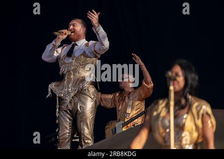 Madrid, Espagne. 07 juillet 2023. Sam Smith, auteur-compositeur-interprète britannique se produit lors de la deuxième journée du Festival Mad Cool 2023 à Villaverde, Madrid. Crédit : SOPA Images Limited/Alamy Live News Banque D'Images