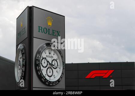 Rolex totem et logo F1 lors de LA FORMULE 1 ARAMCO BRITISH GRAND PRIX 2023 - jUL7-9 Silverstone, Grande Bretagne Banque D'Images