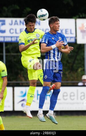 Axel, pays-Bas. 08 juillet 2023. Tsuyoshi Watanabe de Gent photographié en action lors d'un match amical de football entre KAA Gent et l'équipe croate de football Lokomotiva Zagreb, samedi 08 juillet 2023 à Axel, aux pays-Bas, en préparation de la saison 2023-2024. BELGA PHOTO KURT DESPLENTER crédit : Belga News Agency/Alamy Live News Banque D'Images