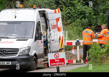 Maidenhead, Berkshire, Royaume-Uni. 1 juillet 2023. Les ingénieurs gaz de Cadent faisaient des travaux de gaz d'urgence à Maidenhead, Berkshire ce matin. Crédit : Maureen McLean/Alamy Banque D'Images