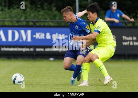 Axel, pays-Bas. 08 juillet 2023. Huyun-Seok Hong de Gand photographié en action lors d'un match amical de football entre KAA Gent et l'équipe croate de football Lokomotiva Zagreb, samedi 08 juillet 2023 à Axel, aux pays-Bas, en préparation de la saison 2023-2024. BELGA PHOTO KURT DESPLENTER crédit : Belga News Agency/Alamy Live News Banque D'Images