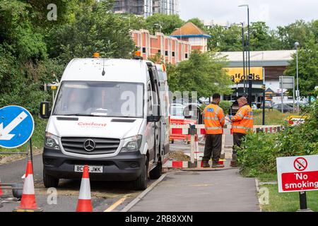 Maidenhead, Berkshire, Royaume-Uni. 1 juillet 2023. Les ingénieurs gaz de Cadent faisaient des travaux de gaz d'urgence à Maidenhead, Berkshire ce matin. Crédit : Maureen McLean/Alamy Banque D'Images