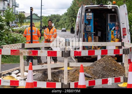 Maidenhead, Berkshire, Royaume-Uni. 1 juillet 2023. Les ingénieurs gaz de Cadent faisaient des travaux de gaz d'urgence à Maidenhead, Berkshire ce matin. Crédit : Maureen McLean/Alamy Banque D'Images