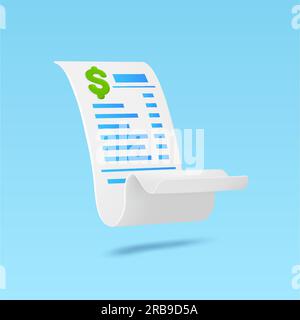 facture de reçu 3d avec signe dollar. payez de l'argent avec le concept de paiements en ligne bancaire par téléphone portable. Transaction de paiement de facture électronique facile. Bannière pour achats en ligne, publicité. Illustration vectorielle 3D. Illustration vectorielle Illustration de Vecteur