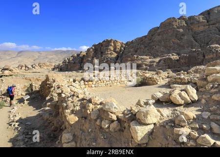 Le site archéologique néolithique du village de Bayda, près de Little Petra, Jordanie, Moyen-Orient Banque D'Images