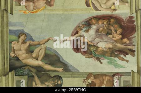 Plafond de la chapelle Sixtine : création d'Adam 1510 par Michel-Ange Banque D'Images