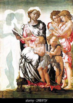 La Vierge et l'enfant avec Saint Jean et les anges (Manchester Madonna) vers 1497 ; Florence, Italie par Michel-Ange Banque D'Images