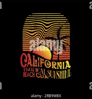 California Tropical Sunshine Beach club palmier dégradé typographie t shirt imprimer illustration vectorielle de conception graphique Illustration de Vecteur