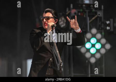 Madrid, Espagne. 07 juillet 2023. Maynard James Keenan, membre du groupe de rock américain Puscifer, se produit lors de la deuxième journée du festival Mad Cool 2023 à Villaverde. (Photo Guillermo Gutierrez/SOPA image/Sipa USA) crédit : SIPA USA/Alamy Live News Banque D'Images