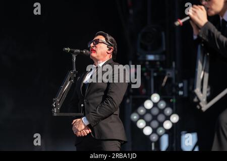 Madrid, Espagne. 07 juillet 2023. Maynard James Keenan, membre du groupe de rock américain Puscifer, se produit lors de la deuxième journée du festival Mad Cool 2023 à Villaverde. (Photo Guillermo Gutierrez/SOPA image/Sipa USA) crédit : SIPA USA/Alamy Live News Banque D'Images