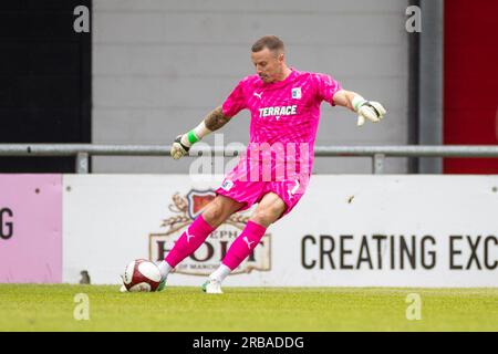 Paul Farman #1 (GK) de Barrow AFC lors du match amical de pré-saison entre le FC United de Manchester et Barrow à Broadhurst Park, Moston le samedi 8 juillet 2023. (Photo : Mike Morese | MI News) crédit : MI News & Sport / Alamy Live News Banque D'Images