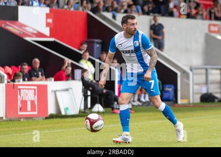 Tom White #7 de Barrow AFC lors du match amical de pré-saison entre le FC United de Manchester et Barrow à Broadhurst Park, Moston le samedi 8 juillet 2023. (Photo : Mike Morese | MI News) crédit : MI News & Sport / Alamy Live News Banque D'Images