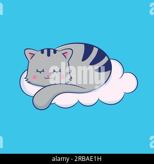 Chat gris dort sur un nuage. Illustration de Vecteur