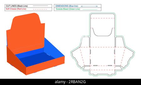 Boîte d'affichage, boîte de support vide, boîte automatique, modèle de ligne de découpe de boîte d'affichage vide et boîte de rendu 3D Illustration de Vecteur