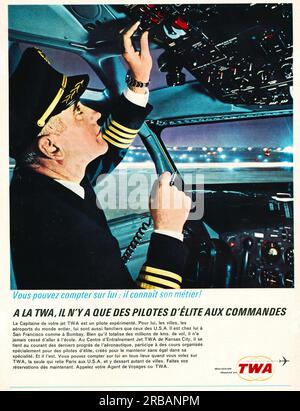 Publicité de TWA Trans World Airlines dans un magazine français 1965 Banque D'Images