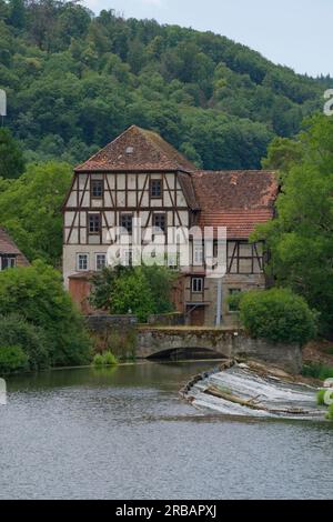 Moulin de la vieille ville, lieu de naissance de la résistante Sophie Scholl (Rose Blanche), Forchtenberg, Kochertal, Hohenlohe, Heilbronn-Franken, Baden-Wuerttemberg Banque D'Images