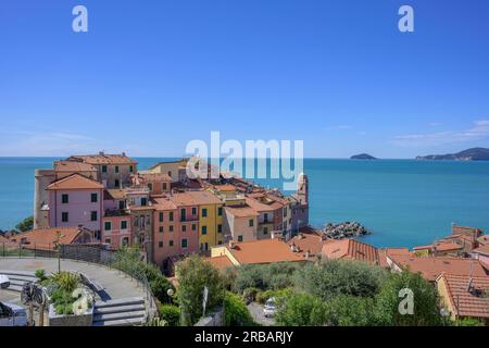 Vue de la vieille ville de, Tellaro, province de la Spezia, Italie Banque D'Images