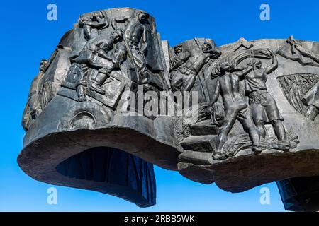 Conquérants du monument de la Terre vierge, Kostanay, Kazakhstan septentrional Banque D'Images