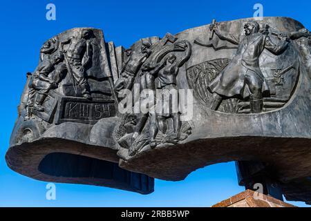 Conquérants du monument de la Terre vierge, Kostanay, Kazakhstan septentrional Banque D'Images