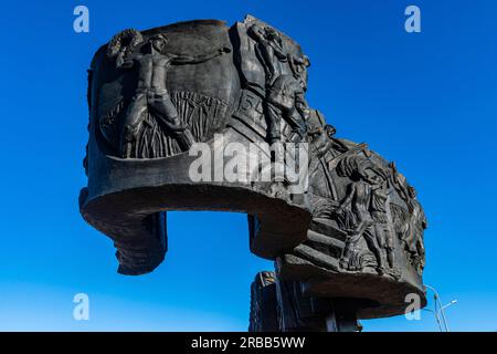 Conquérants du monument de la Terre vierge, Kostanay, Kazakhstan septentrional Banque D'Images