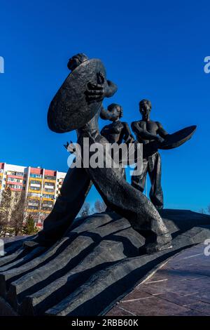 Conquérants du monument de la Terre vierge, Kostanay, Kazakhstan septentrional Banque D'Images