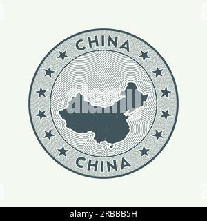 Vecteur de badge rond de Chine. Timbre rond de pays avec la forme de la Chine, les isolines et le nom circulaire du pays. Emblème génial. Illustration vectorielle moderne. Illustration de Vecteur