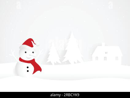 Illustration vectorielle d'un bonhomme de neige dans l'art papier et l'artisanat style Illustration de Vecteur