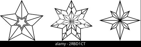 Collection vectorielle abstraite de contour d'étoile de Noël en noir. Arrière-plan isolé. Symbole de Noël pour la naissance de Jésus. Trois étoiles de Noël. Illustration de Vecteur