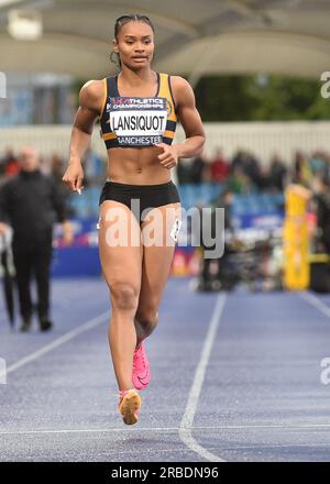 Manchester Regional Arena, Manchester, Royaume-Uni. Championnats nationaux d'athlétisme du Royaume-Uni 2023. Légende : LANSIQUOT Imani femmes 100 mètres image : Mark Dunn/Alamy Live News (Sport) crédit : Mark Dunn Photography/Alamy Live News Banque D'Images