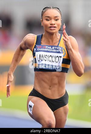 Manchester Regional Arena, Manchester, Royaume-Uni. Championnats nationaux d'athlétisme du Royaume-Uni 2023. Légende : LANSIQUOT Imani femmes 100 mètres image : Mark Dunn/Alamy Live News (Sport) crédit : Mark Dunn Photography/Alamy Live News Banque D'Images