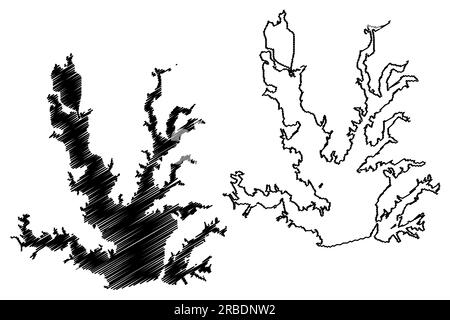 Lake Lewisville Reservoir (États-Unis d'Amérique, Amérique du Nord, États-unis, Texas) carte illustration vectorielle, croquis de gribouillage carte du barrage Garza-Little Elm Illustration de Vecteur