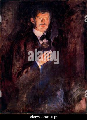 Autoportrait avec cigarette brûlante 1895 par Edvard Munch Banque D'Images