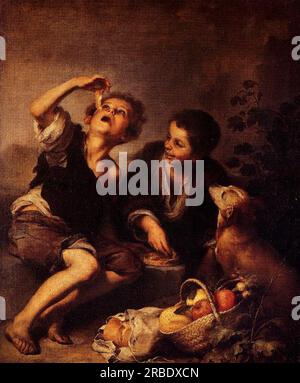 Enfants Eating a Pie 1675 par Bartolome Esteban Murillo Banque D'Images