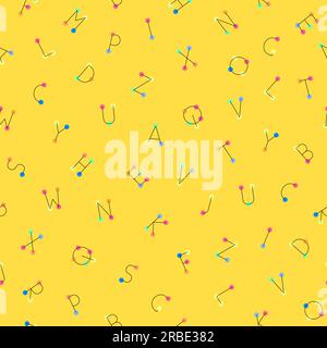 Motif d'alphabet vectoriel coloré sans couture. Fond tendance jaune répétable avec des lettres. Imprimé amusant et éclatant. Illustration de Vecteur