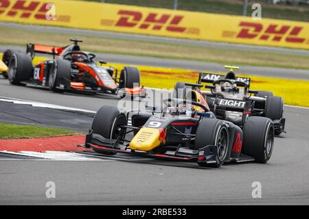 09 CRAWFORD Jak (usa), Grand Prix HiTech, Dallara F2, action lors de la 8e manche du Championnat FIA de Formule 2 2023 du 7 au 9 juillet 2023 sur le circuit de Silverstone, à Silverstone, Royaume-Uni Banque D'Images