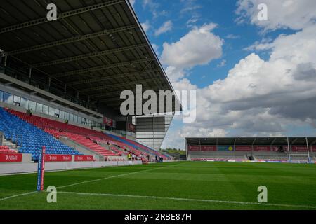 Eccles, Royaume-Uni. 09 juillet 2023. Vue générale du stade AJ Bell avant le match de la Betfred Super League Round 18 Salford Red Devils vs Leeds Rhinos au stade AJ Bell, Eccles, Royaume-Uni, le 9 juillet 2023 (photo Steve Flynn/News Images) à Eccles, Royaume-Uni le 7/9/2023. (Photo Steve Flynn/News Images/Sipa USA) crédit : SIPA USA/Alamy Live News Banque D'Images