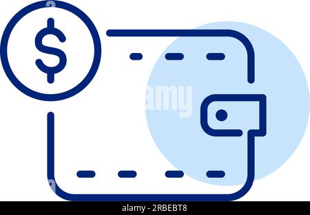 Portefeuille avec une pièce d'un dollar. Bénéfices, épargne, investissement et activité financière. Icône Pixel Perfect Illustration de Vecteur