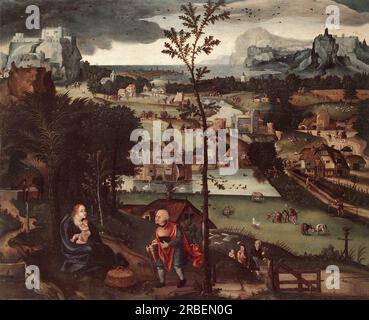 Paysage avec le reste sur le vol de Joachim Patinir Banque D'Images