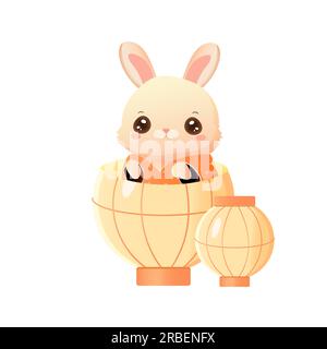 Lapin mignon dans la lanterne du festival de mi-automne Illustration de Vecteur