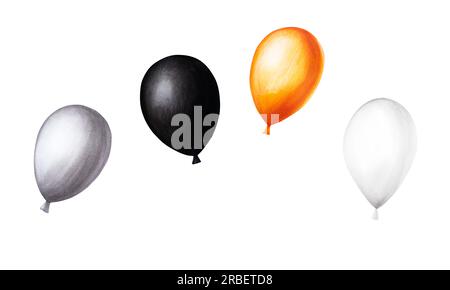 Illustration de ballons d'Halloween aquarelle. Peinture à la main orange, noir, croquis de ballon blanc isolé sur fond blanc. Pour les designers, décoration, Banque D'Images