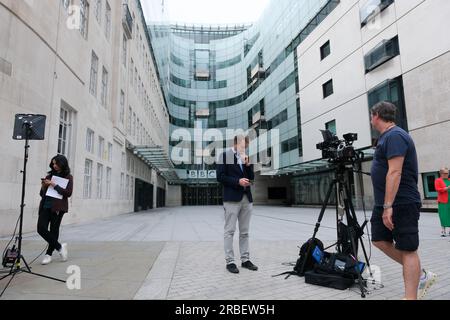 BBC TV Centre, Portland place, Londres, Royaume-Uni. 9 juillet 2023. Accusations contre un présentateur de la BBC Huw Edwards. BBC TV Centre dans le centre de Londres. Crédit : Matthew Chattle/Alamy Live News Banque D'Images