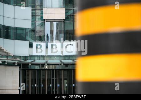 BBC TV Centre, Portland place, Londres, Royaume-Uni. 9 juillet 2023. Accusations contre un présentateur de la BBC Huw Edwards. BBC TV Centre dans le centre de Londres. Crédit : Matthew Chattle/Alamy Live News Banque D'Images