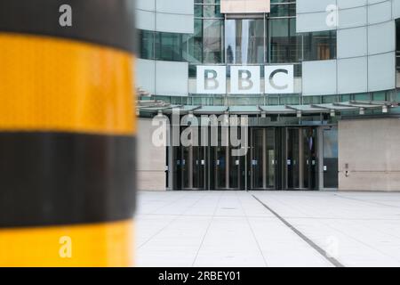 BBC TV Centre, Portland place, Londres, Royaume-Uni. 9 juillet 2023. Accusations contre un présentateur de la BBC Huw Edwards. BBC TV Centre dans le centre de Londres. Crédit : Matthew Chattle/Alamy Live News Banque D'Images