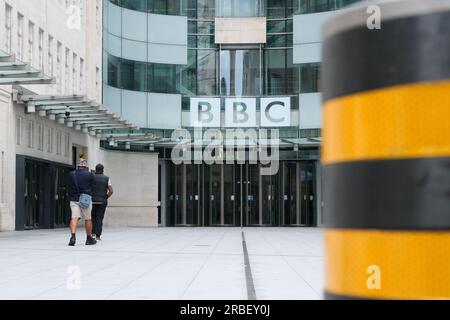 BBC TV Centre, Portland place, Londres, Royaume-Uni. 9 juillet 2023. Accusations contre un présentateur de la BBC Huw Edwards. BBC TV Centre dans le centre de Londres. Crédit : Matthew Chattle/Alamy Live News Banque D'Images